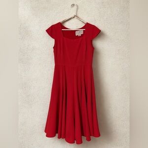 Gal Meets Glam Red Midi Dress with Cap Sleeves